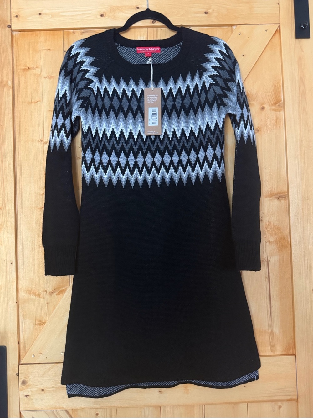 NWT Krimson Klover Fair Isle Sweater Dress Black Gray Zigzag Mountain Small